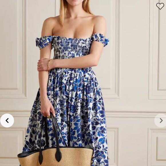 NWT La Ligne ‘Vivian’ Floral Smocked Midi Dress – Blue & White (Size M) - Picture 8 of 9